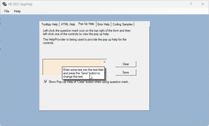 Show Pop-Up Help Pop-Up AppHelp