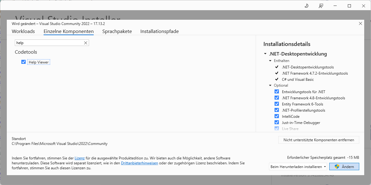 Visual Studio Help Viewer Install