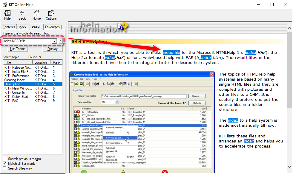 HTMLHelp Viewer - CHM Full Text Search