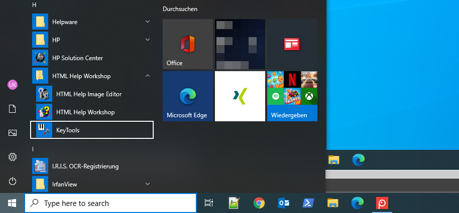 Install KeyTools - Windows 10 start menu.