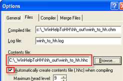 HTMLHelp Workshop Options